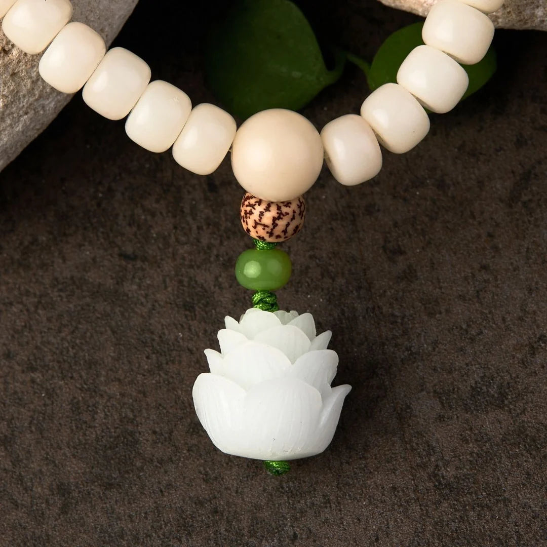 White Jade and Bodhi Seed Mala - 108 Beads for Meditation