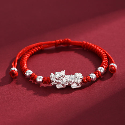 Silver Pixiu & Red String Bracelet - A Fortune's Windfall Charm