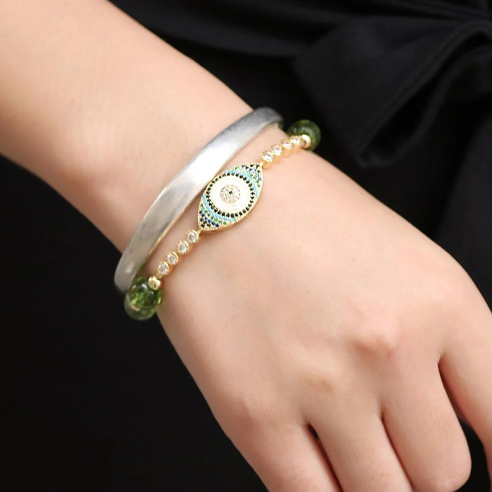 Peridot-Accented Evil Eye Bracelet - A Blend of Style and Protection