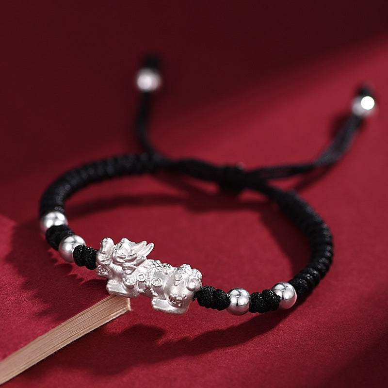 Silver Pixiu & Red String Bracelet - A Fortune's Windfall Charm