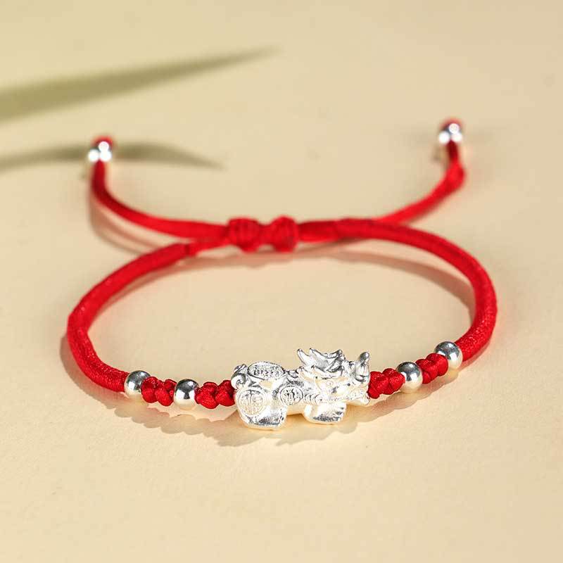 Silver Pixiu & Red String Bracelet - A Fortune's Windfall Charm